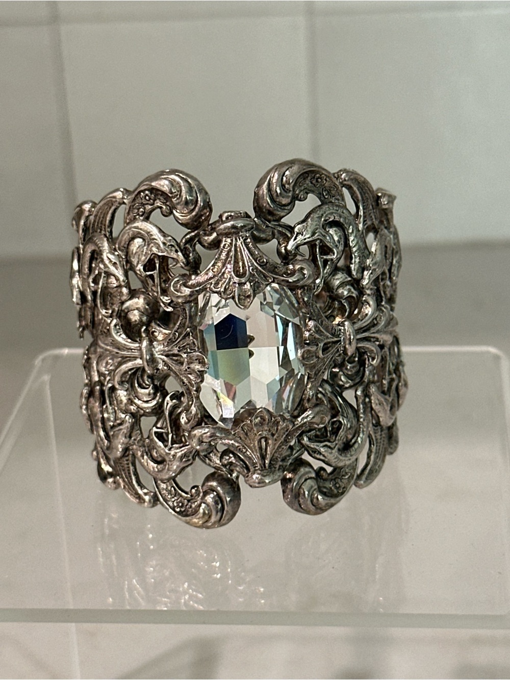 Virgins Saints &Angels Sterling Silver Serpent Cuff Bracelet with Clear Crystal
